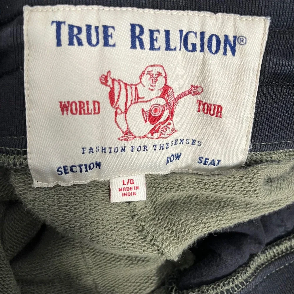 True‎ Religion Pants Men's Green Monogram Jogger Tapered Pockets Size Large